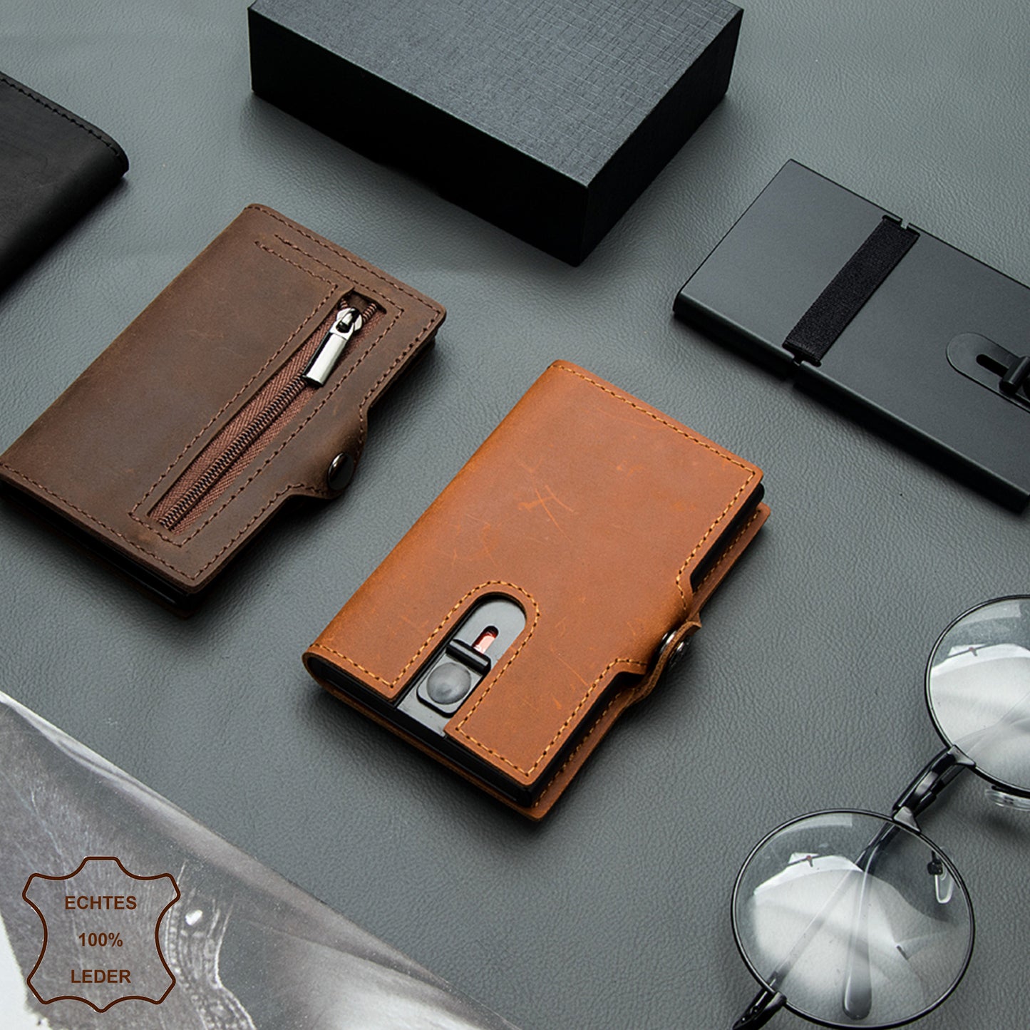 My-Wallets | Minimalistisch mit Münzfach | Hochwertiges Echtleder