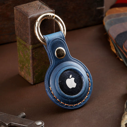 Handgefertigte Lederschutzhuelle fuer Apple  AirTag* mit Schluesselanhaenger | Dreidimensionale High-End-Textur |